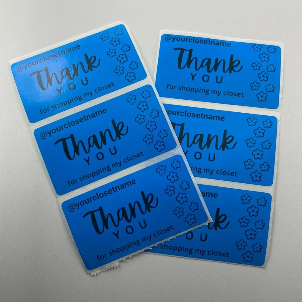 200 Bright Blue Personalized Custom Thermal Labels Shipping Thank You Stickers - Picture 1 of 3